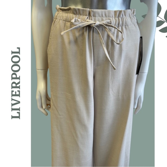 LIVERPOOL PULL ON TIE WAIST WIDE LEG ANKLE Pant Elastoc Waist Tan Size XS - Picture 5 of 8